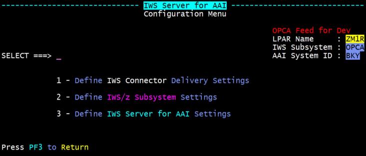 Screenshot of the Configuration Menu to configure an IWS instance for AAI..