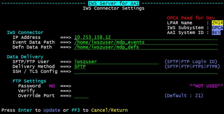 Screenshot of the IWS Connector Settings panel for an IWS Server for AAI instance.