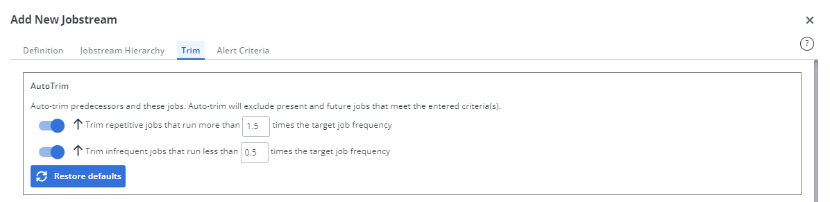 Screenshot of the AutoTrim section on the Add/Edit Jobstream dialog.