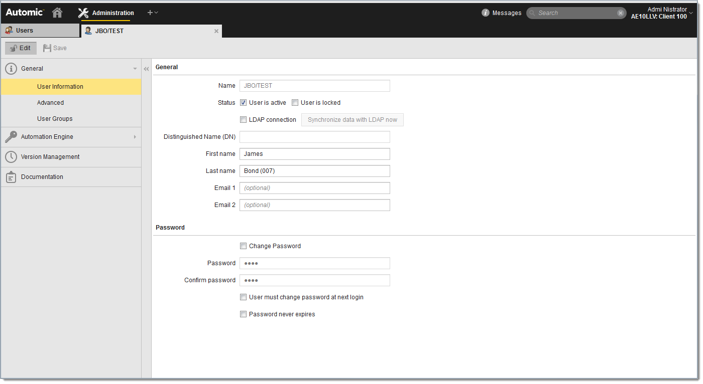 User Definition: The User Information Page