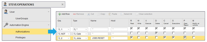 Image showing automation engine authorizations