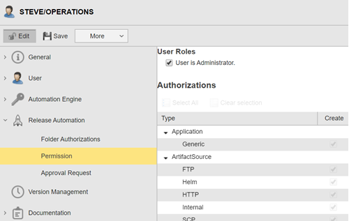 Image showing release automation permissions