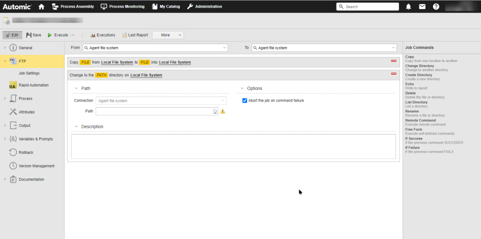 Screenshot of the FTP Job definition page