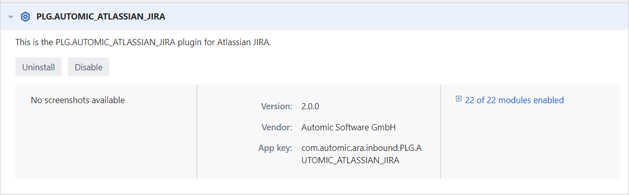 Image showing uninstall button in jira
