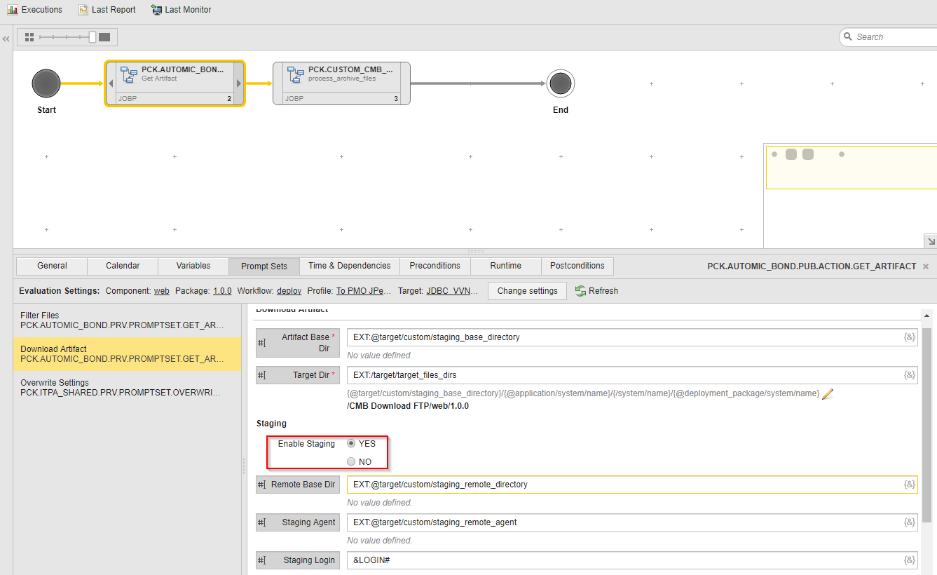 Image showing enable staging option of GetArtifact action.
