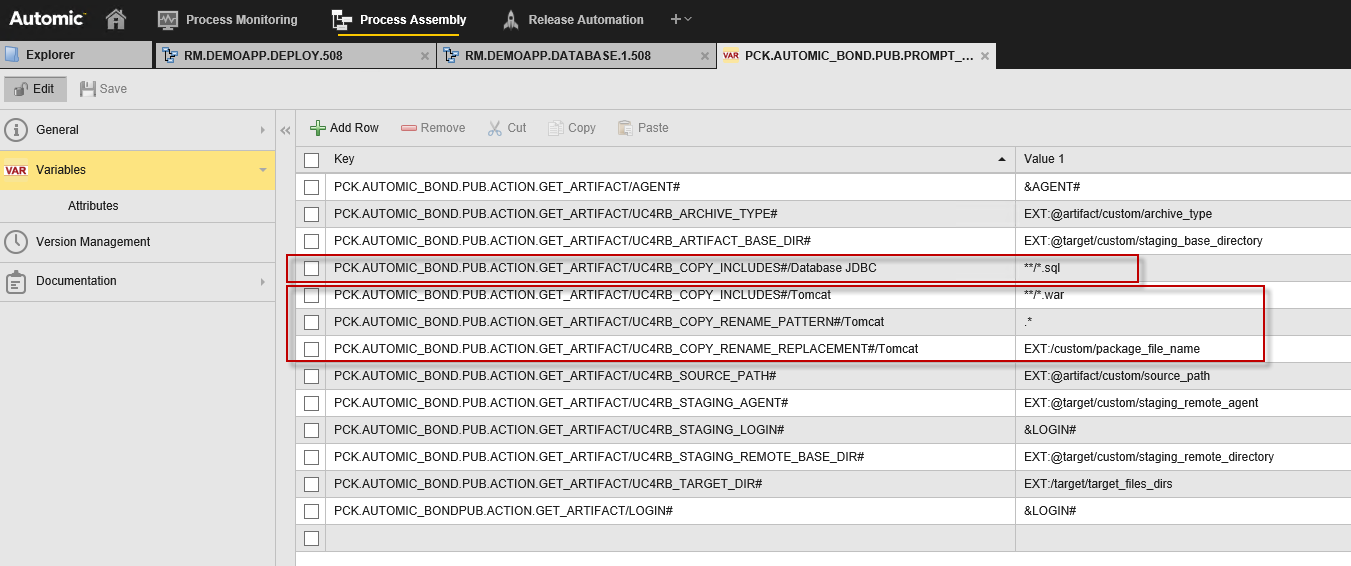 Image showing artifact variables