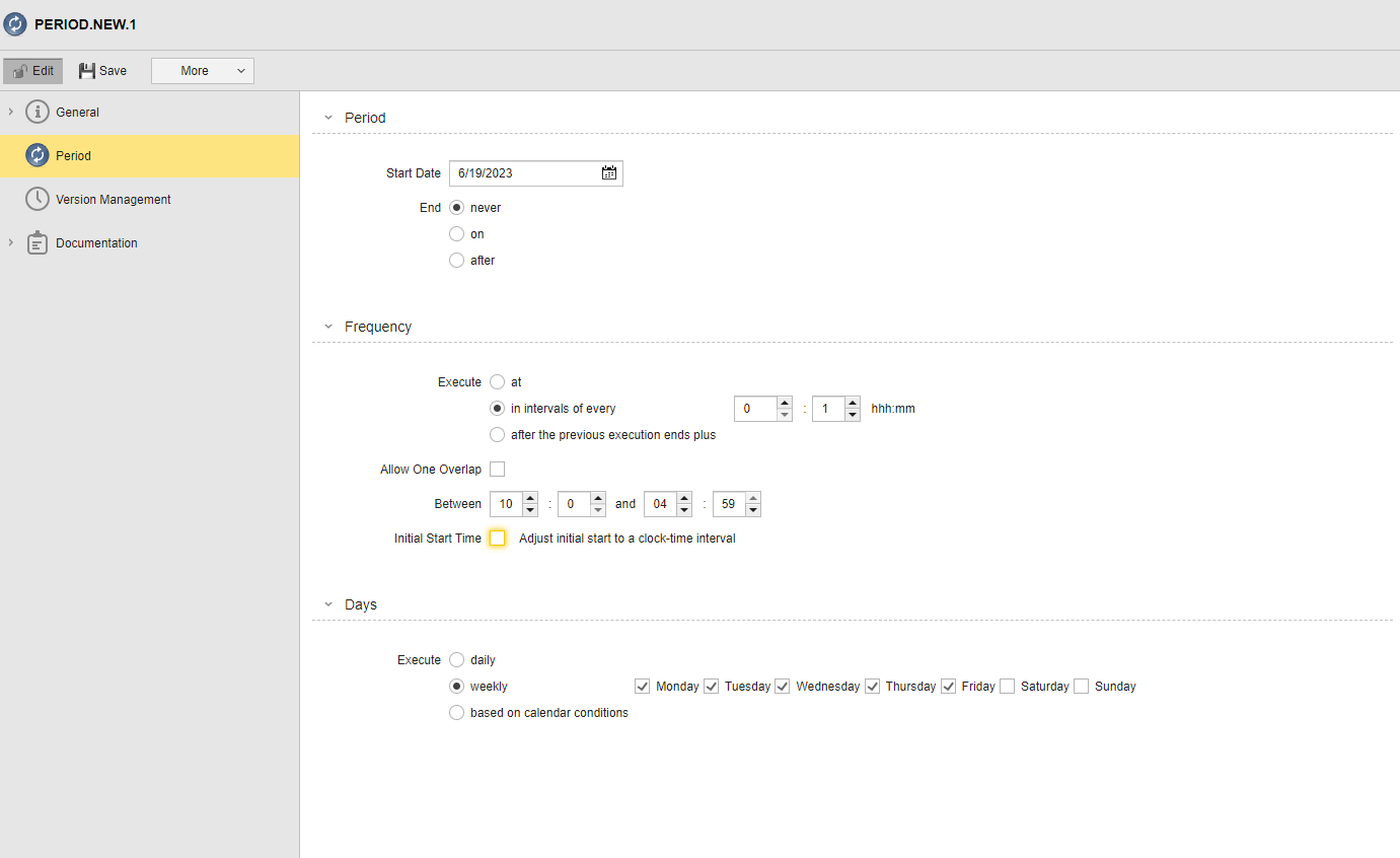 Screenshot of the Period object definition page in version 21.