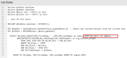 Cell Editor: Using SQL to select user first and last name and then count their logins in the last 24 hours