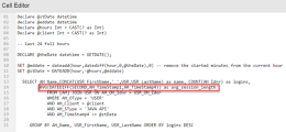 Cell Editor: We select user first and last names, count their logins in the last 24 hours, then using the SQL AVG function we retrieve the average session for each user.