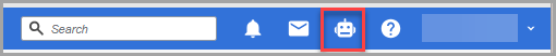 Screenshot of the right half of AWI's main menu bar. It shows tha search fiedl, the requests icon, the bot icon (which is highlighted in the screenshot) the help icon and the blurred connection information.