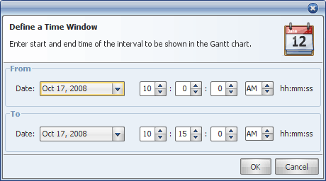 Boîte de dialogue pour la définition d'une fenêtre horaire