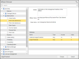 Screenshot des Dialogs mit einer Liste auf der linken Seite, in der ein Eintrag ausgewählt ist. Im rechten Bereich werden die Attribute in der oberen Hälfte und die Attributwerte in der unteren Hälfte angezeigt.