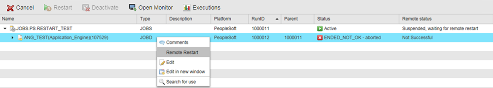 Screenshot der Parent- und Child-Aufgaben mit dem genannten Status